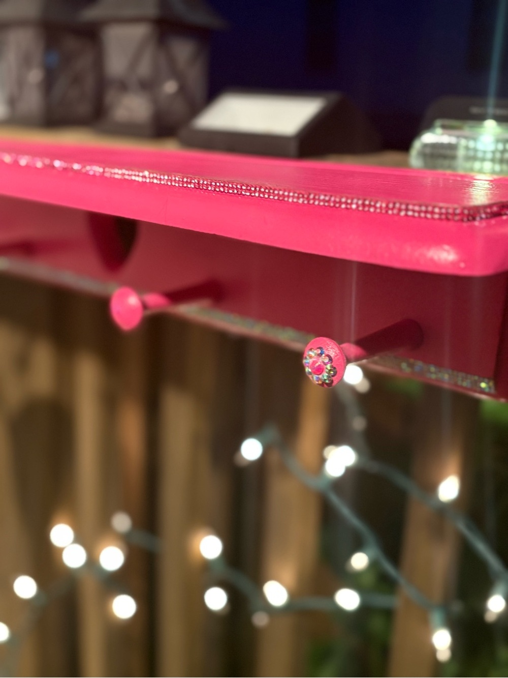 Hot Pink Wall Shelf with Decorative Knobs-handmade-Barbie theme-rhinestone